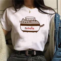 2020 New Women T-Shirt Nutella Funny Print Top Female T Shirts 90s Harajuku Cartoon Clothing Casual O-neck Ladies Tee Tops Shirt