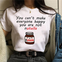 2020 New Women T-Shirt Nutella Funny Print Top Female T Shirts 90s Harajuku Cartoon Clothing Casual O-neck Ladies Tee Tops Shirt