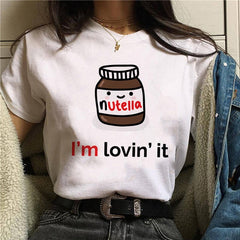 2020 New Women T-Shirt Nutella Funny Print Top Female T Shirts 90s Harajuku Cartoon Clothing Casual O-neck Ladies Tee Tops Shirt