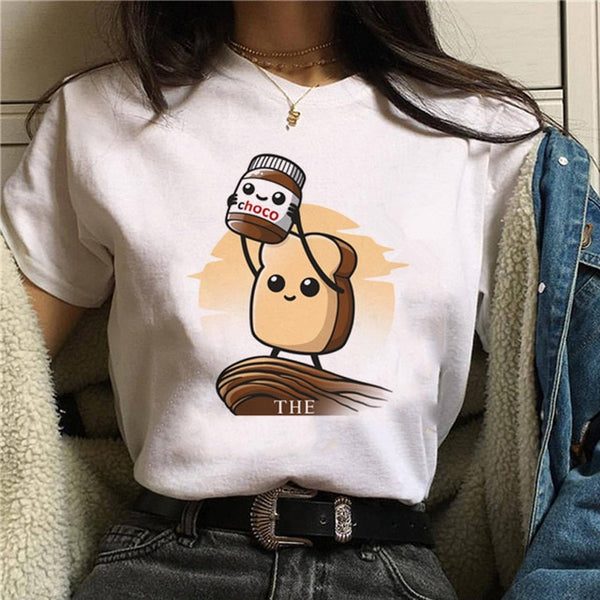 2020 New Women T-Shirt Nutella Funny Print Top Female T Shirts 90s Harajuku Cartoon Clothing Casual O-neck Ladies Tee Tops Shirt