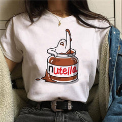 2020 New Women T-Shirt Nutella Funny Print Top Female T Shirts 90s Harajuku Cartoon Clothing Casual O-neck Ladies Tee Tops Shirt