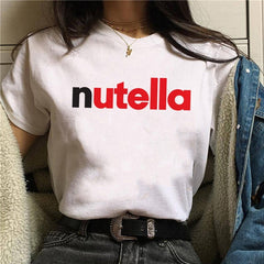 2020 New Women T-Shirt Nutella Funny Print Top Female T Shirts 90s Harajuku Cartoon Clothing Casual O-neck Ladies Tee Tops Shirt