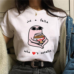 2020 New Women T-Shirt Nutella Funny Print Top Female T Shirts 90s Harajuku Cartoon Clothing Casual O-neck Ladies Tee Tops Shirt