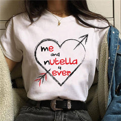 2020 New Women T-Shirt Nutella Funny Print Top Female T Shirts 90s Harajuku Cartoon Clothing Casual O-neck Ladies Tee Tops Shirt