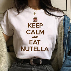 2020 New Women T-Shirt Nutella Funny Print Top Female T Shirts 90s Harajuku Cartoon Clothing Casual O-neck Ladies Tee Tops Shirt