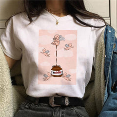 2020 New Women T-Shirt Nutella Funny Print Top Female T Shirts 90s Harajuku Cartoon Clothing Casual O-neck Ladies Tee Tops Shirt