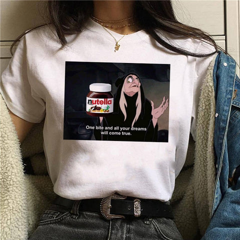 2020 New Women T-Shirt Nutella Funny Print Top Female T Shirts 90s Harajuku Cartoon Clothing Casual O-neck Ladies Tee Tops Shirt