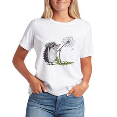 Kawaii T Shirts Women Hedgehog 2020 New Tops Female T-shirt Loose Tshirt Summer Tee White T-shirts Round Neck Oversized T Shirt