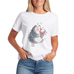 Kawaii T Shirts Women Hedgehog 2020 New Tops Female T-shirt Loose Tshirt Summer Tee White T-shirts Round Neck Oversized T Shirt