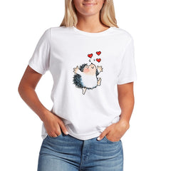 Kawaii T Shirts Women Hedgehog 2020 New Tops Female T-shirt Loose Tshirt Summer Tee White T-shirts Round Neck Oversized T Shirt