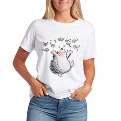 Kawaii T Shirts Women Hedgehog 2020 New Tops Female T-shirt Loose Tshirt Summer Tee White T-shirts Round Neck Oversized T Shirt