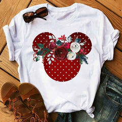 Women T-shirts Cute Print Tshirt Woman Summer Short Sleeve Flowers Ear Fashion Graphic Tee Shirt Tops Female T-shirt Clothes