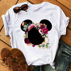 Women T-shirts Cute Print Tshirt Woman Summer Short Sleeve Flowers Ear Fashion Graphic Tee Shirt Tops Female T-shirt Clothes