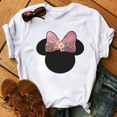 Women T-shirts Cute Print Tshirt Woman Summer Short Sleeve Flowers Ear Fashion Graphic Tee Shirt Tops Female T-shirt Clothes