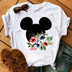 Women T-shirts Cute Print Tshirt Woman Summer Short Sleeve Flowers Ear Fashion Graphic Tee Shirt Tops Female T-shirt Clothes