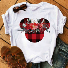 Women T-shirts Cute Print Tshirt Woman Summer Short Sleeve Flowers Ear Fashion Graphic Tee Shirt Tops Female T-shirt Clothes