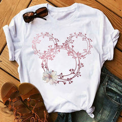 Women T-shirts Cute Print Tshirt Woman Summer Short Sleeve Flowers Ear Fashion Graphic Tee Shirt Tops Female T-shirt Clothes