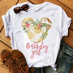 Women T-shirts Cute Print Tshirt Woman Summer Short Sleeve Flowers Ear Fashion Graphic Tee Shirt Tops Female T-shirt Clothes