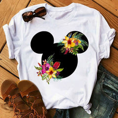 Women T-shirts Cute Print Tshirt Woman Summer Short Sleeve Flowers Ear Fashion Graphic Tee Shirt Tops Female T-shirt Clothes