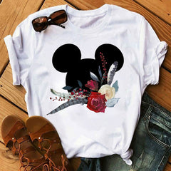 Women T-shirts Cute Print Tshirt Woman Summer Short Sleeve Flowers Ear Fashion Graphic Tee Shirt Tops Female T-shirt Clothes