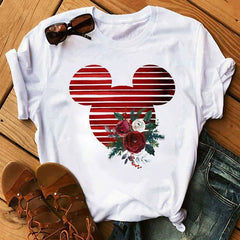 Women T-shirts Cute Print Tshirt Woman Summer Short Sleeve Flowers Ear Fashion Graphic Tee Shirt Tops Female T-shirt Clothes