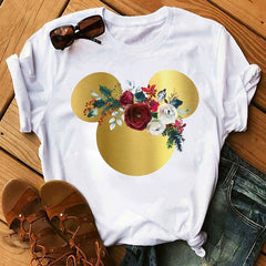 Women T-shirts Cute Print Tshirt Woman Summer Short Sleeve Flowers Ear Fashion Graphic Tee Shirt Tops Female T-shirt Clothes