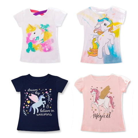 HIPAC Fashion Unicorn Girls T-shirt Children Short Sleeves White Tees For Boys Baby Kids Cotton Tops For Girls Clothes 3-8 Y