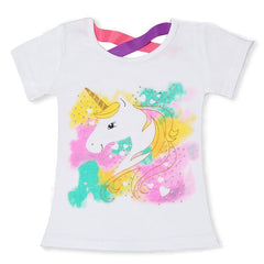 HIPAC Fashion Unicorn Girls T-shirt Children Short Sleeves White Tees For Boys Baby Kids Cotton Tops For Girls Clothes 3-8 Y