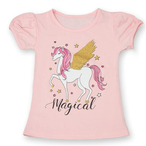 HIPAC Fashion Unicorn Girls T-shirt Children Short Sleeves White Tees For Boys Baby Kids Cotton Tops For Girls Clothes 3-8 Y