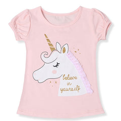 HIPAC Fashion Unicorn Girls T-shirt Children Short Sleeves White Tees For Boys Baby Kids Cotton Tops For Girls Clothes 3-8 Y