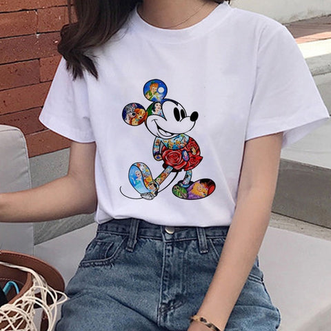 Female T Shirt Punk Vintage Mouse Cartoon T-shirt Fashion O-Neck T-shirts Women Casual Harajuku Short Sleeve Shirt Summer Tops