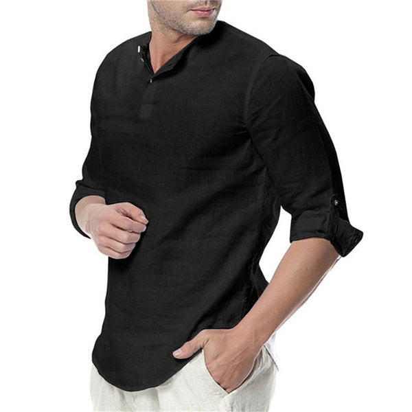 JDDTON New Men's Long Sleeve Shirts Cotton Linen Casual Breathable Comfortable Shirt Fashion Style Solid Male Loose Shirts JE065