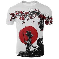 2020 new men's white T-shirt summer fashion Dragon Ball series Wukong 3D printing animation all-match personality T-shirt