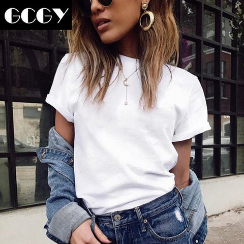 GCGY 2020 Brand New Womens Mix Cotton T-Shirt Pure Color Short Sleeve Women T shirt For Female Slim Tops Woman T shirts Clothing