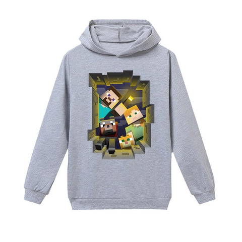 Long Sleeve Minecrafters Children T-Shirts Boys Kids Autumn Kids Girls Tops 3-16 Years Children Clothes Cartoon Car Hooded