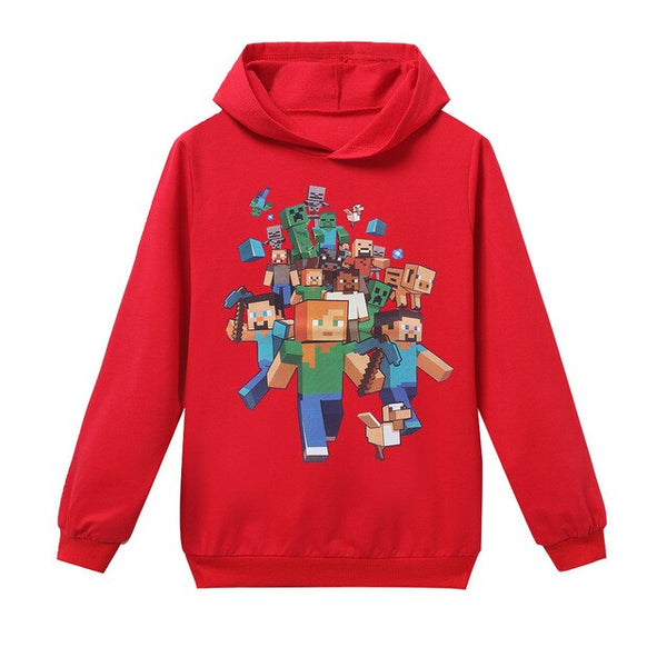 Long Sleeve Minecrafters Children T-Shirts Boys Kids Autumn Kids Girls Tops 3-16 Years Children Clothes Cartoon Car Hooded