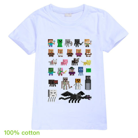 Minecrafting Anime Summer Clothes For Kids Creeper Short Sleeve T-shirt 100% Cotton Leisure Fashion Children Boys Girls Tops