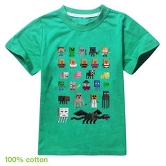 Minecrafting Anime Summer Clothes For Kids Creeper Short Sleeve T-shirt 100% Cotton Leisure Fashion Children Boys Girls Tops