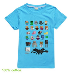 Minecrafting Anime Summer Clothes For Kids Creeper Short Sleeve T-shirt 100% Cotton Leisure Fashion Children Boys Girls Tops