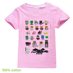 Minecrafting Anime Summer Clothes For Kids Creeper Short Sleeve T-shirt 100% Cotton Leisure Fashion Children Boys Girls Tops