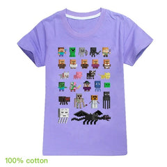 Minecrafting Anime Summer Clothes For Kids Creeper Short Sleeve T-shirt 100% Cotton Leisure Fashion Children Boys Girls Tops