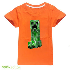 Minecrafting Anime Summer Clothes For Kids Creeper Short Sleeve T-shirt 100% Cotton Leisure Fashion Children Boys Girls Tops