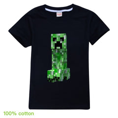 Minecrafting Anime Summer Clothes For Kids Creeper Short Sleeve T-shirt 100% Cotton Leisure Fashion Children Boys Girls Tops