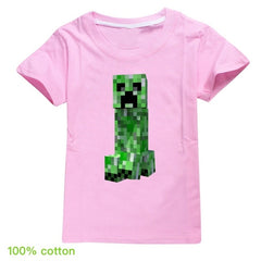 Minecrafting Anime Summer Clothes For Kids Creeper Short Sleeve T-shirt 100% Cotton Leisure Fashion Children Boys Girls Tops