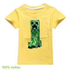 Minecrafting Anime Summer Clothes For Kids Creeper Short Sleeve T-shirt 100% Cotton Leisure Fashion Children Boys Girls Tops