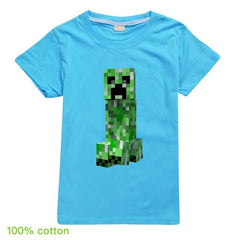 Minecrafting Anime Summer Clothes For Kids Creeper Short Sleeve T-shirt 100% Cotton Leisure Fashion Children Boys Girls Tops