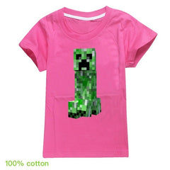 Minecrafting Anime Summer Clothes For Kids Creeper Short Sleeve T-shirt 100% Cotton Leisure Fashion Children Boys Girls Tops