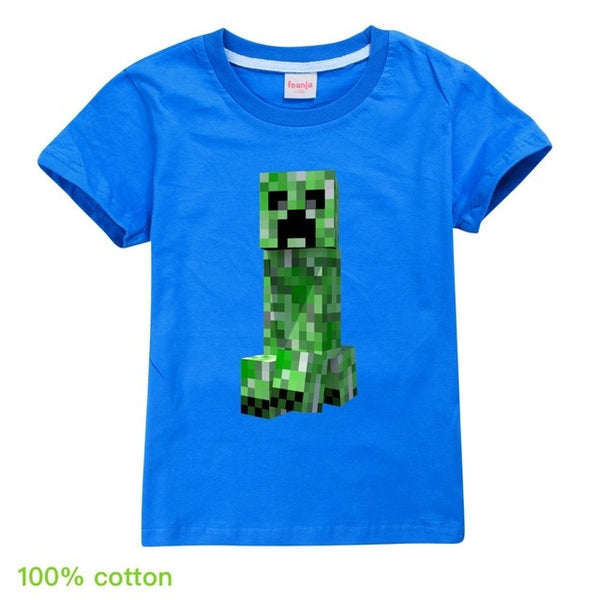 Minecrafting Anime Summer Clothes For Kids Creeper Short Sleeve T-shirt 100% Cotton Leisure Fashion Children Boys Girls Tops