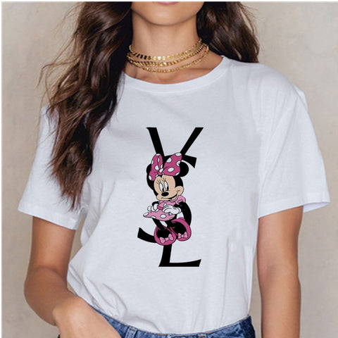 Women Mouse Print T-shirt Girl Funny Mouse Harajuku Ulzzang T-shirt Graphics Cute Cartoon T-shirt Korean 90s Shirt,Drop Ship