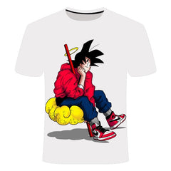 2020 new men's white T-shirt summer fashion Dragon Ball series Wukong 3D printing animation all-match personality T-shirt